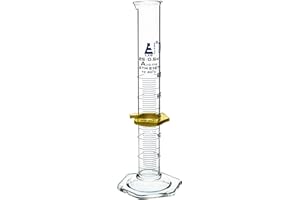 Graduated Cylinder, 25mL - ASTM, Class A Tolerance ±0.17mL - Protective Collar, Hexagonal Base - Blue Graduations - Borosilicate 3.3 Glass - Eisco Labs
