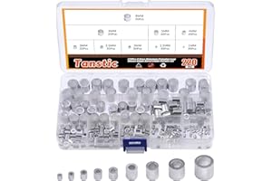 Tanstic 220Pcs 9 Sizes Aluminum Crimping Loop Sleeve, Single Barrel Cable Ferrule Wire Rope Sleeves Loops Sleeve Assortment Kit