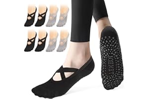 Yoga Socks for Women Non Slip, 4 Pairs Grip Pilates Socks Women,Reformer Pilates Socks for Pilates, Ballet, Barre, Yoga,Dance