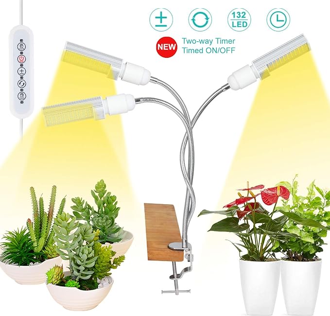 LED Grow Lights White Sunlike, 68W 132 LED 3Head Plant Grow Light