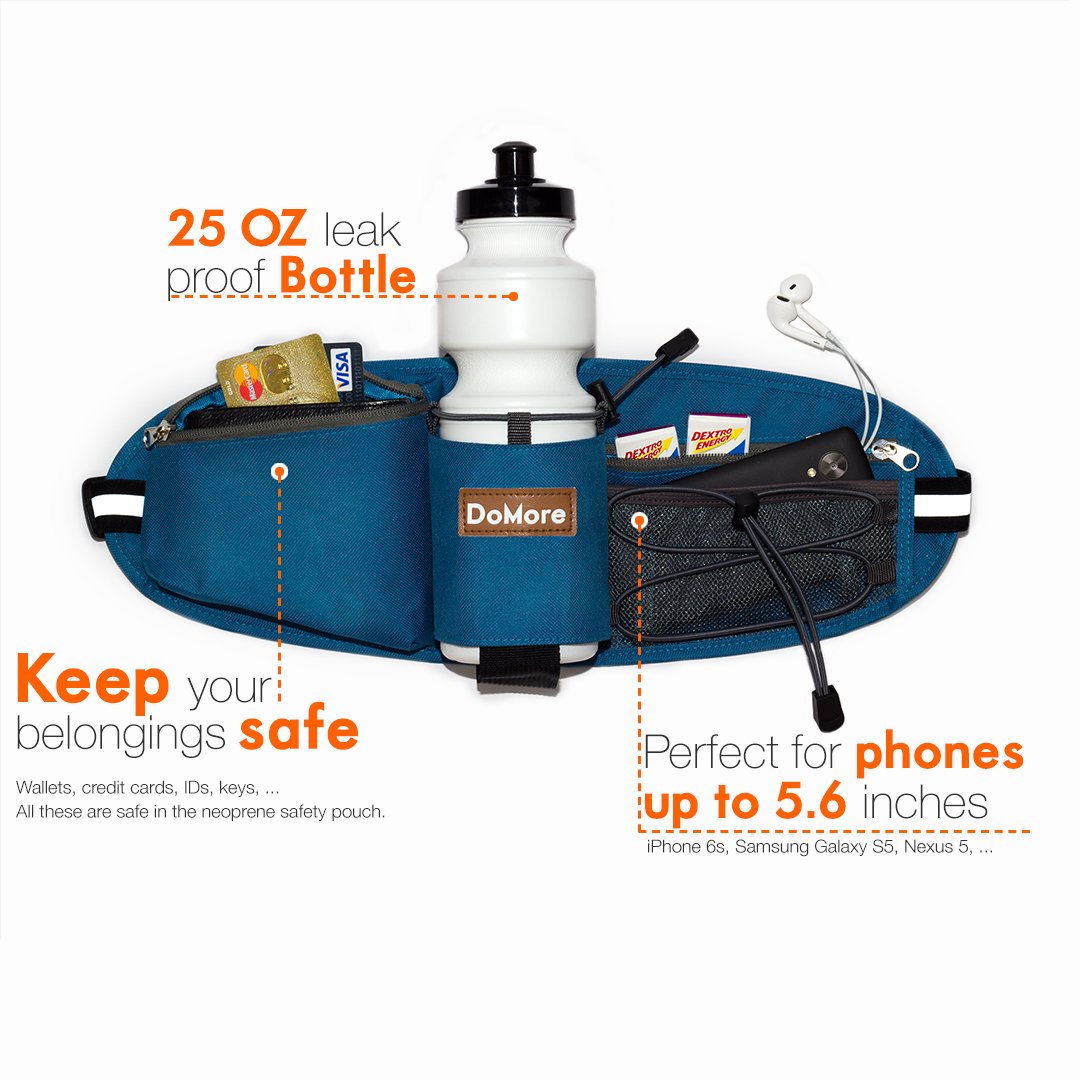 Waterproof, Nylon Hydration Belt for Hiking and Running - Waist Pack with 24 Ounce Water Bottle