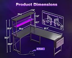ODK 53 Inch L Shaped Desk with LED