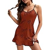 LYANER Women's Nightgown V Neck Spaghetti Strap Sleeveless Printed Nightdress Sleepwear