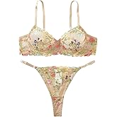 Aimedalis Sexy Floral Embroidered Flower Mesh Underwire Push Up Lingerie Set