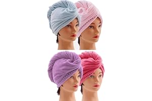 Hair Towel Wrap Microfiber Quick Magic Hair Dry Hat, Turban Twist Head Towel with Button, Quick Dry Super Absorbent [4 Pack] 