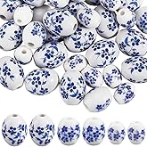 SUNNYCLUE 1 Box 60Pcs 3 Styles Blue Porcelain Beads Ceramic Beads Bulk Assorted Oval Blue and White Porcelain Floral Printed Loose Spacers for Crafting DIY Necklace Bracelet Earring Jewelry Making