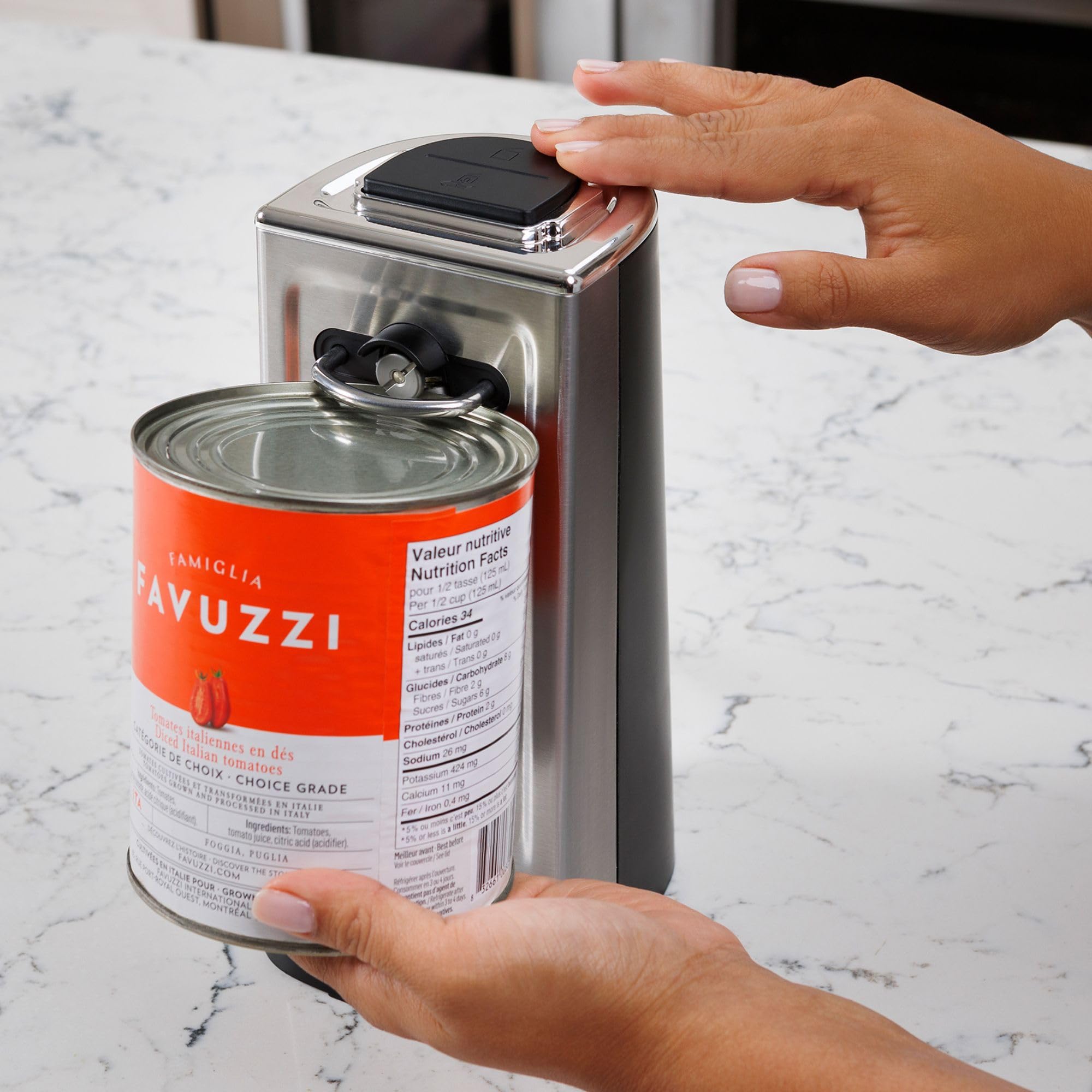 Kenmore Smooth Edge Electric Can Opener - Arthritis-Friendly, One Touch Side Cut Blade, Prevents Sharp Edges, Automatic Countertop appliance Stainless Steel detachable cutting lever