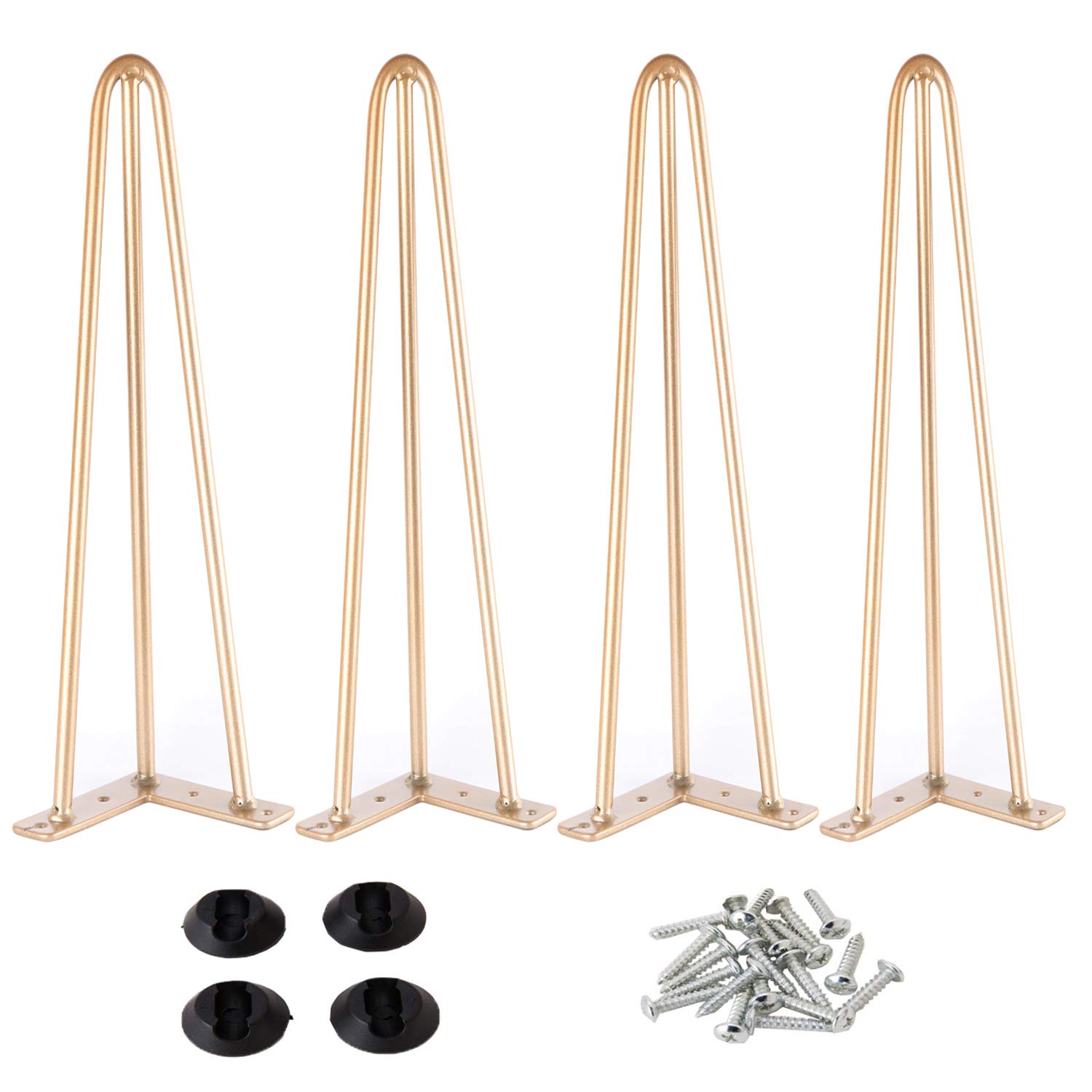 Osring 24 Inch Hairpin Table Legs with 1/2" Dia 3-Rods, Heavy Duty Metal Hairpin Furniture Leg for Coffee Table and Patio Bench, Gold Hairpin Feet with Floor Protectors for Home DIY Project, 4 Pack