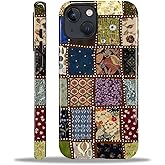 MQJCYB Case for iPhone 14 13, Hybrid Heavy Duty 2 in 1 Full Body Rugged Shockproof Protection Glossy Case for iPhone 14 13 - Checked Fabric Pattern Collage