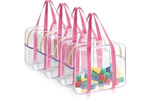 4-Pack PVC Toy Bags, Large 13.8" x 3.2" x 10" Clear Double Zipper Pouches with Handle, Colored Blocks Waterproof PVC Bag for 