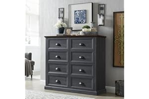 IFGET Farmhouse 8 Drawer Dresser for Bedroom, Tall Chest of Drawers, Chest of Drawers Organizer Storage, Wood Rustic Bedroom Dresser for Closet, Living Room, Hallway,Dark Grey