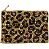 Pretty Robes Beaded Coin Purse Change Zipper Pouch Wallet Leopard Print