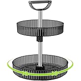MaxKnoc Lazy Susan Turntable Organizer, 2-Tier Rotating Spice Rack Organizer with Handle, 11.42'' Lazy Susan Organizer for Cabinet, Pantry, Countertop, Bathroom, Vanity, Height-Adjustable, Gray