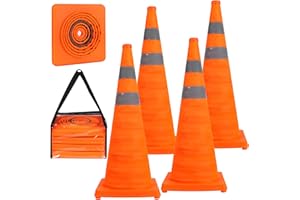 BERVERRA 4 Pack Collapsible Traffic Cones Orange Safety Cones 28 Inch, Reflective Cones for Driving Training, Multifunctional Pop up Safety Cone, Foldable Traffic Cone for Sports Parking Cones,Caution Cones