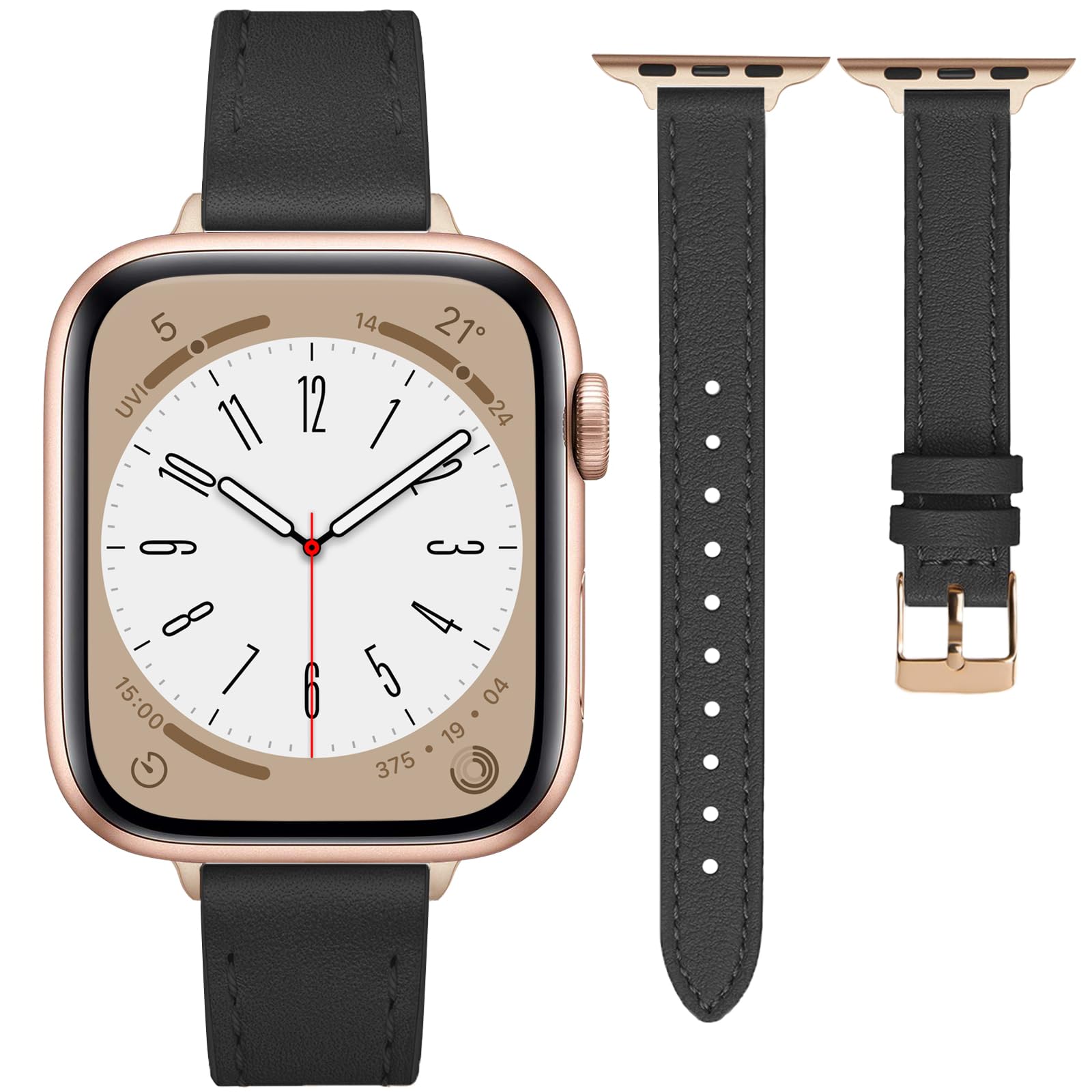Photo 1 of 12QIAIFBLL Slim Leather Bands Compatible with Apple Watch 38mm 40mm 41mm Replacement Genuine Leather Strap for iWatch Series Thin Watch Wristband for Women (38mm 40mm 41mm) Black