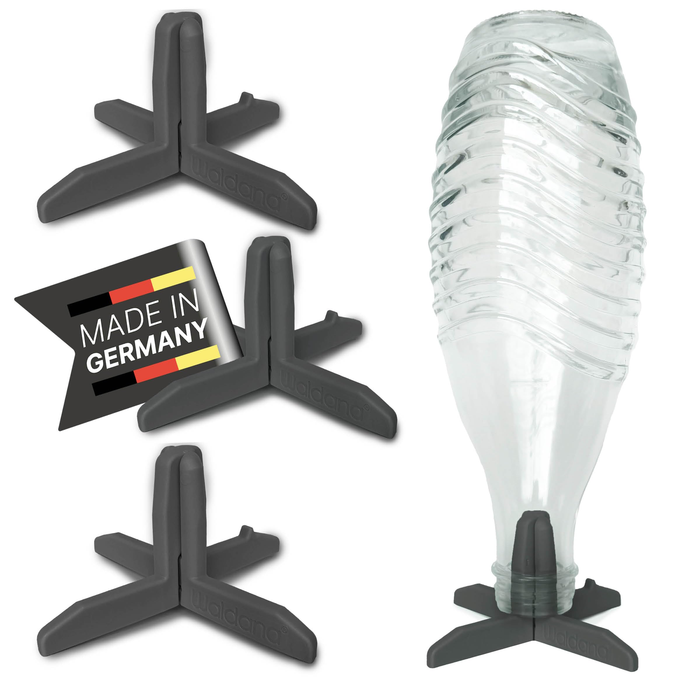 Waldana Drying Rack for Bottles (Pack of 4) Suitable for SodaStream Glass Carafe I Registered Design I Organic Plastic I Drinking Bottle Baby Bottle Dry Stand Frame (Anthracite)