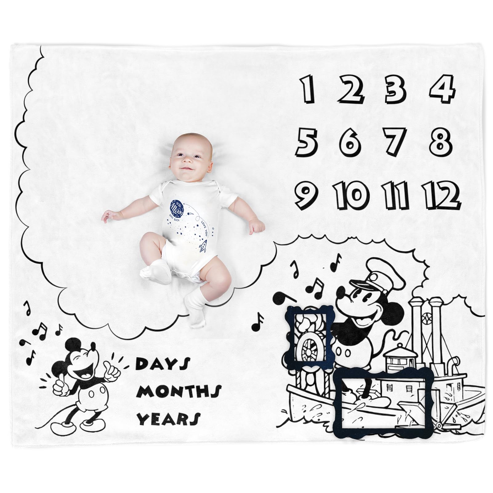 Photo 1 of Baby Monthly Milestone Photo Blanket - Made with Soft Polyester and Classic Black & White Color Matching HB01-1A