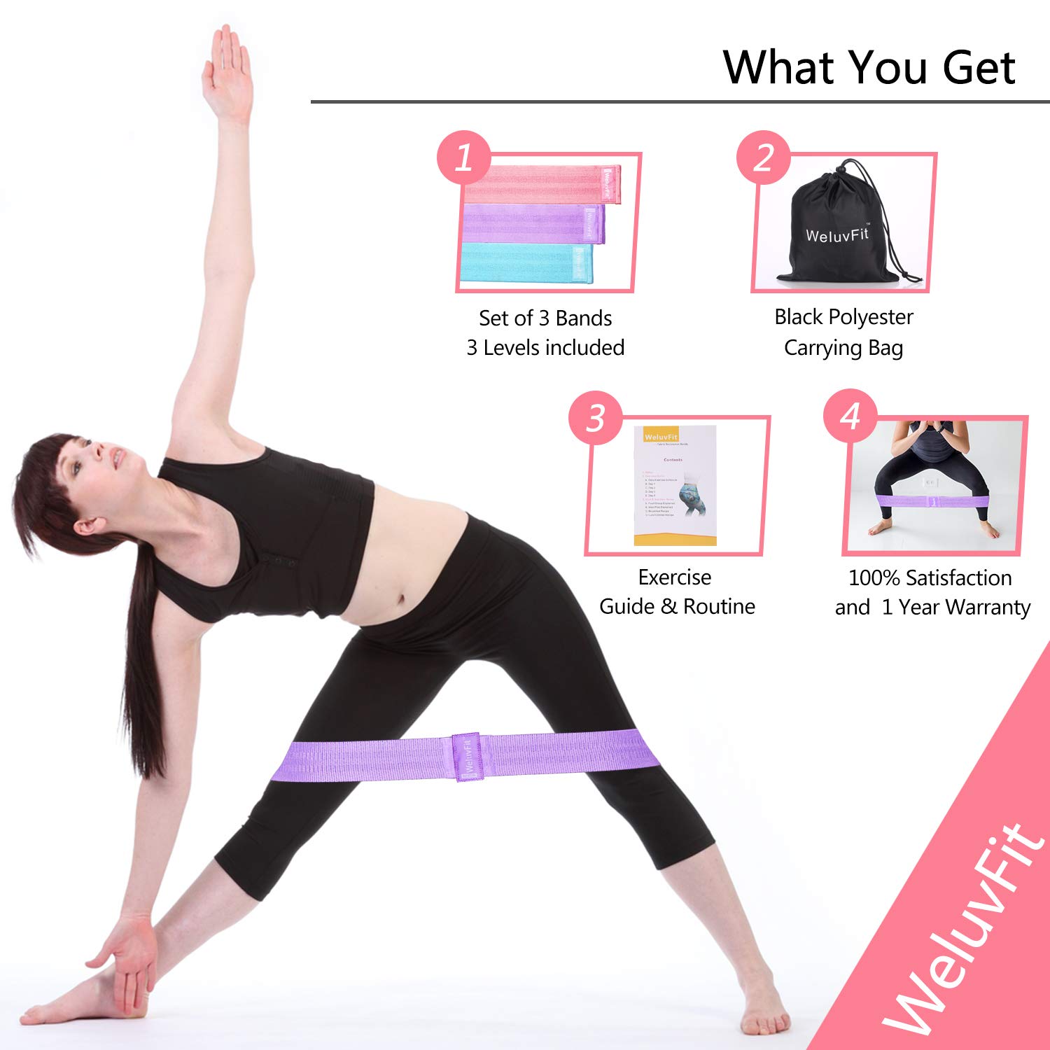 WeluvFit Booty Fabric Resistance Workout Hip Exercise Bands Set - Fitness Loop Circle for Abs, Squats, Legs, Butt - Thigh and Wide (3 Resistance Bands Set)
