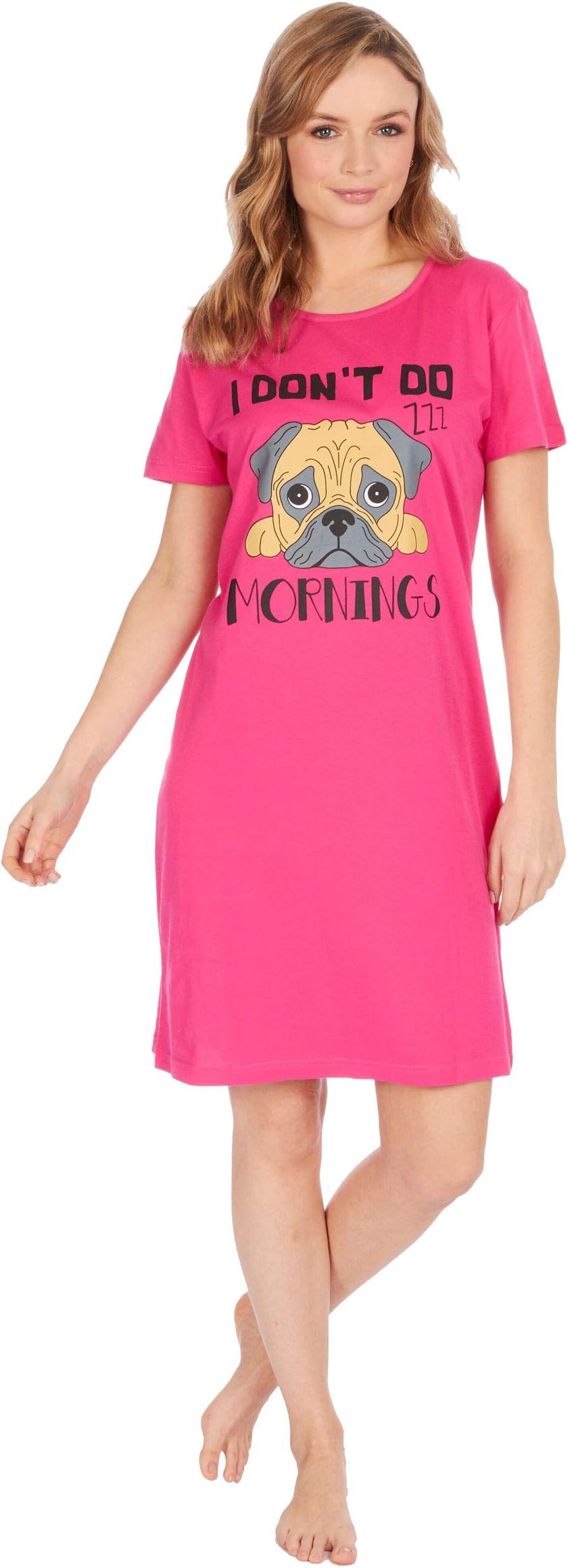 Womens Ladies Short Sleeve Jersey Fun Prints Nightshirt (1 OR 3 PACK)