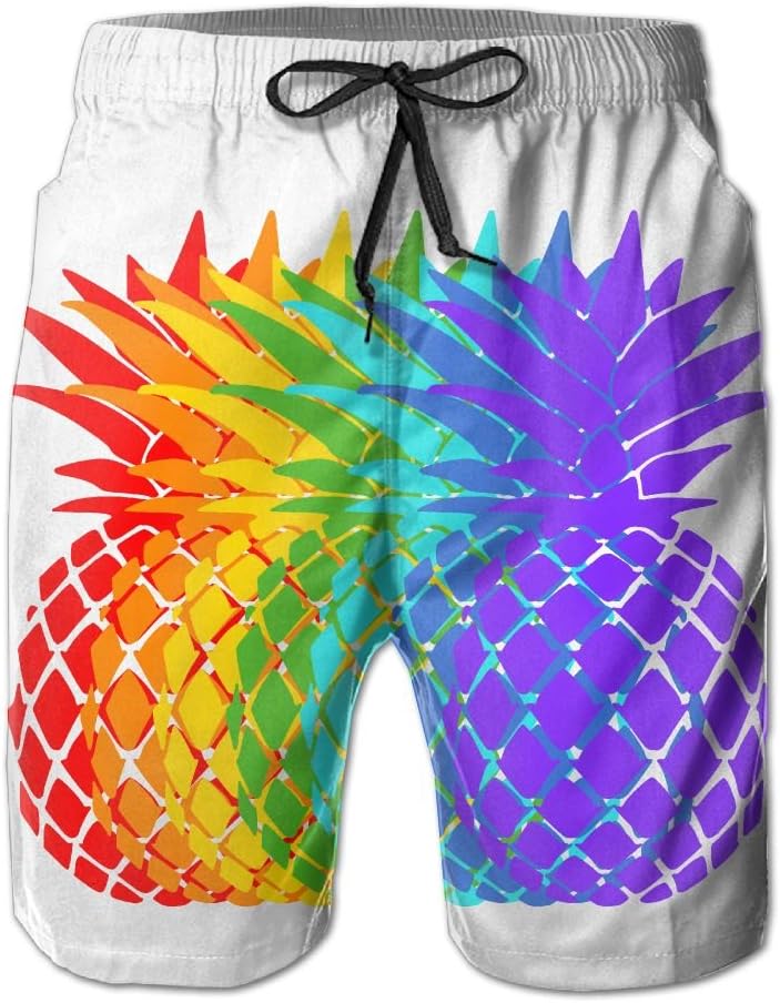 GQOP Rainbow Pineapple Men's Swim Trunks Board Short Beach Shorts