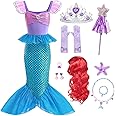 iTVTi Little Girls Mermaid Costume Princess Dress Up Ariel Outfits with Accessories Wig Birthday Party Halloween Cosplay