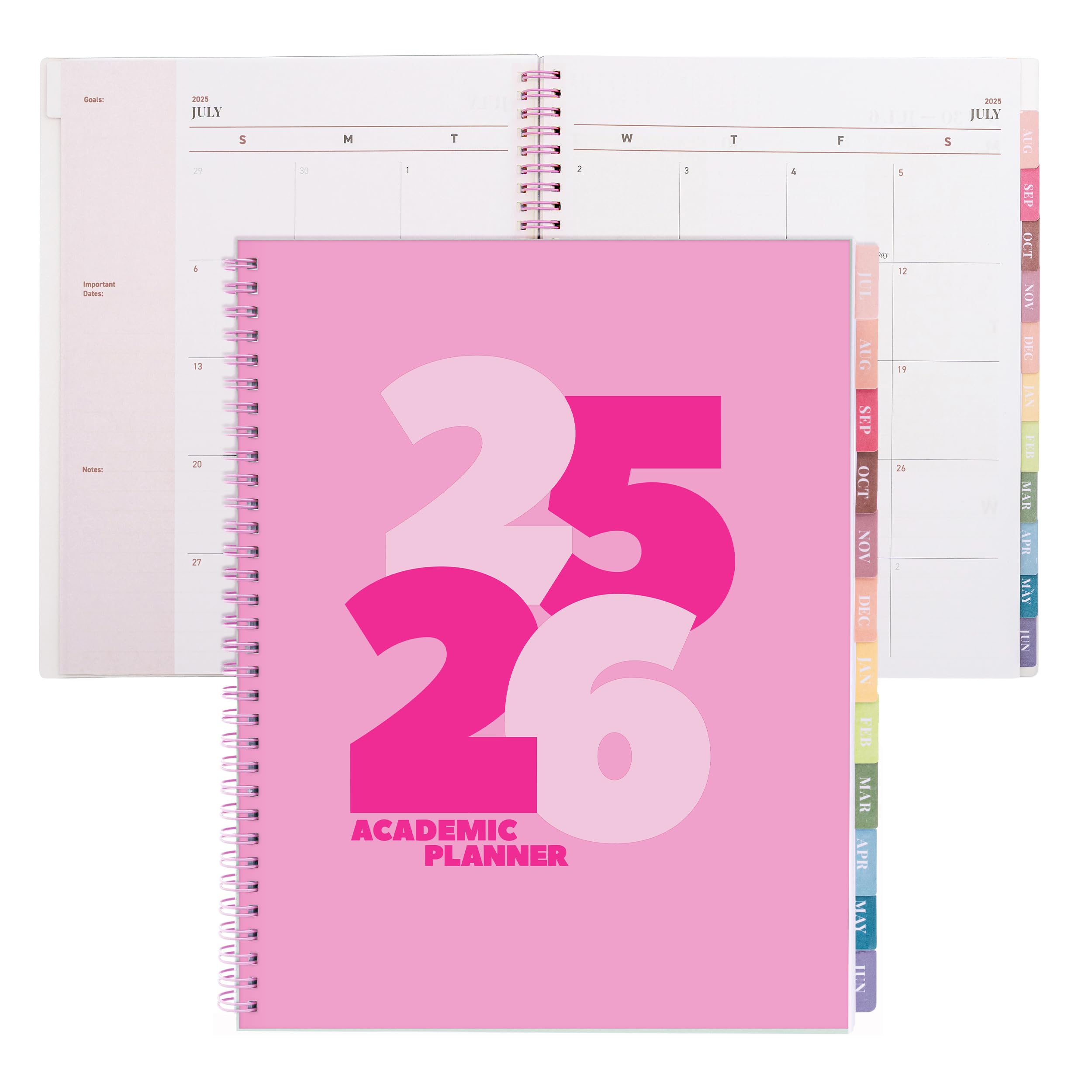 Photo 1 of Rileys Academic Planner 2025-2026, Daily, Weekly & Monthly Planner, July 2025 - June 2026, Student Notes Pages, Twin-Wire Binding, Weekly Agenda for School & Work (8.5 x 11-Inches, Pink, Chunky)
