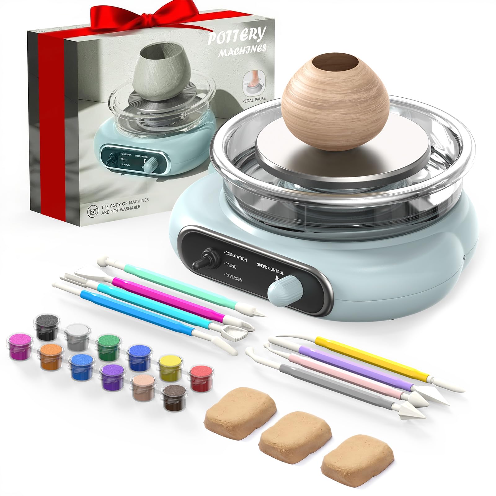 Photo 1 of **FACTORY SEALED** Alldeer Mini Pottery Wheel Kit - 4.7" Turntable Electric Clay Wheel with Foot Pedal, Adjustable Speed Ceramic Making Machine with 8 Pottery Shaping Tools, Craft Kits for Kids