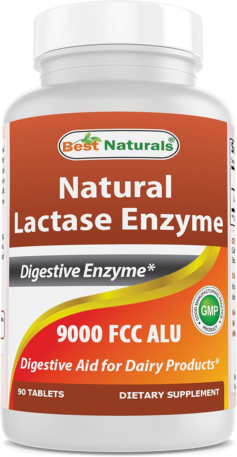 Best Naturals Lactose Intolerance Relief Tablets with Natural Lactase Enzyme, Fast Acting High Potency Lactase, 9000 FCC ALU, 90 Count: Health & Personal Care