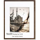 Axeman 16x20 Oak Wood Picture Frame, Minimalist 16x20 Frame with Tempered Glass, Natural Solid Wooden Picture Frames for Wall Art Photo, 1 Pack, Walnut
