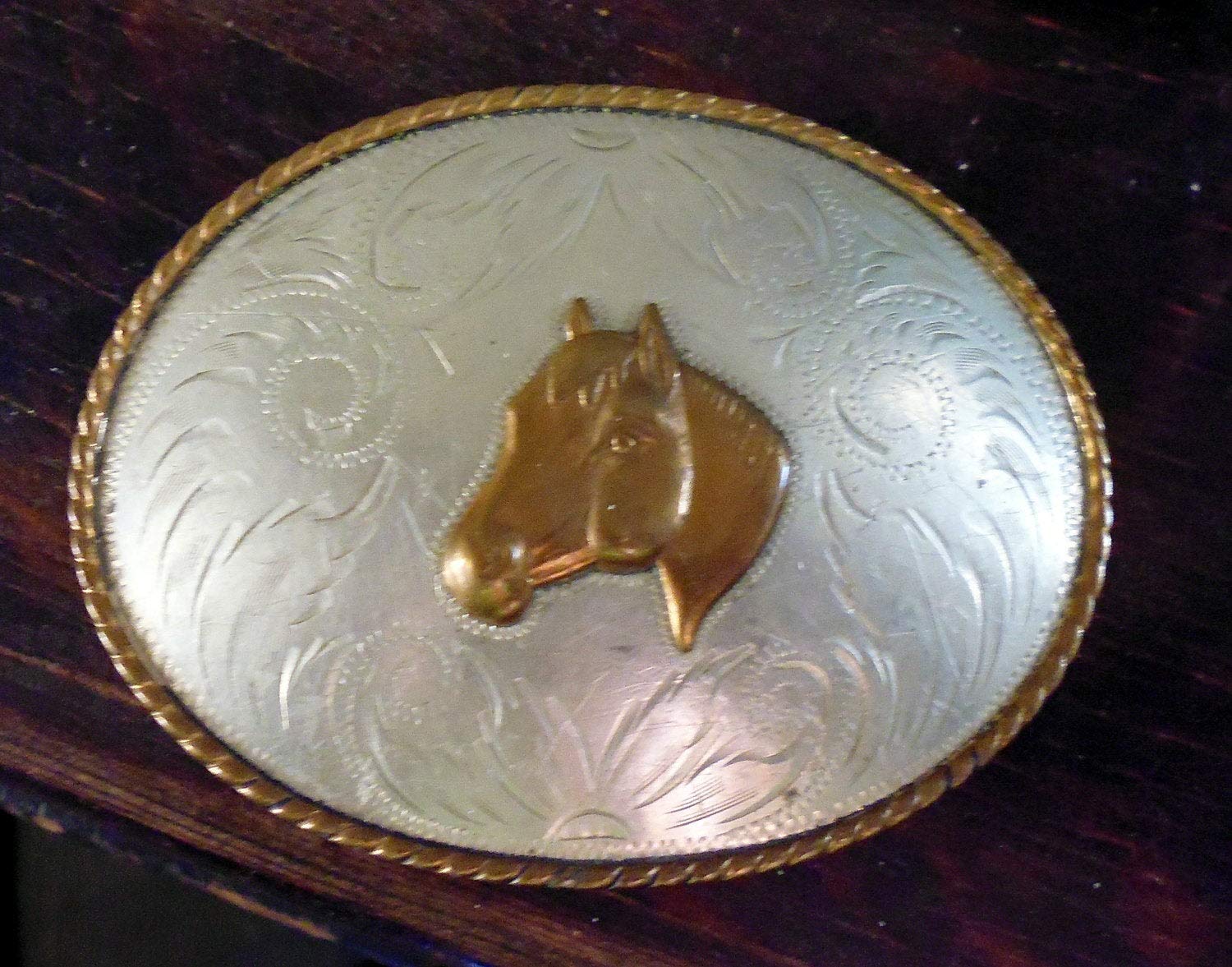 Oval belt buckle, horse's head buckle, cowgirl belt buckle, Comstock Silversmiths
