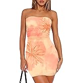 OFEEFAN Summer Dresses for Women 2025 Strapless Ruched Party Club Bodycon Mini Dress