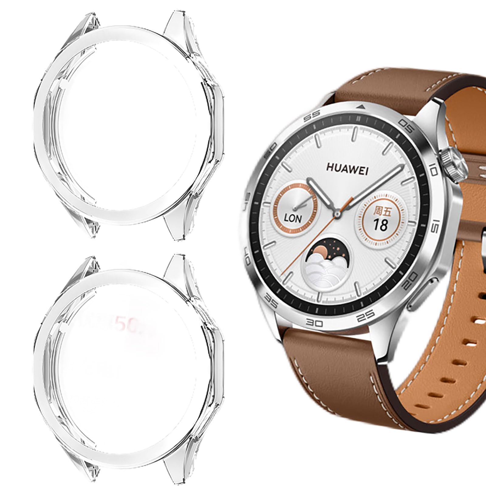 GIOPUEY [2 PACK Case Compatible with Huawei Watch GT 4 46mm, Soft TPU, Shock Resistant, Huawei Watch GT 4 46mm Cover - Transparent+Transparent