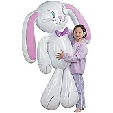 Fun Express Giant Inflatable Easter Bunny Outdoor Decorations - 62 Inch Tall White Vinyl Rabbit for Spring Holiday Yard Decor | Perfect for Easter Party Photo Props & Lawn Display