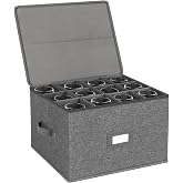 Stemware Storage Cases, Wine Glass Storage Box Containers for Crystal | Glassware Storage Containers Holds 12 Red or White Wine Glasses, Hard Top and Sides (Grey)