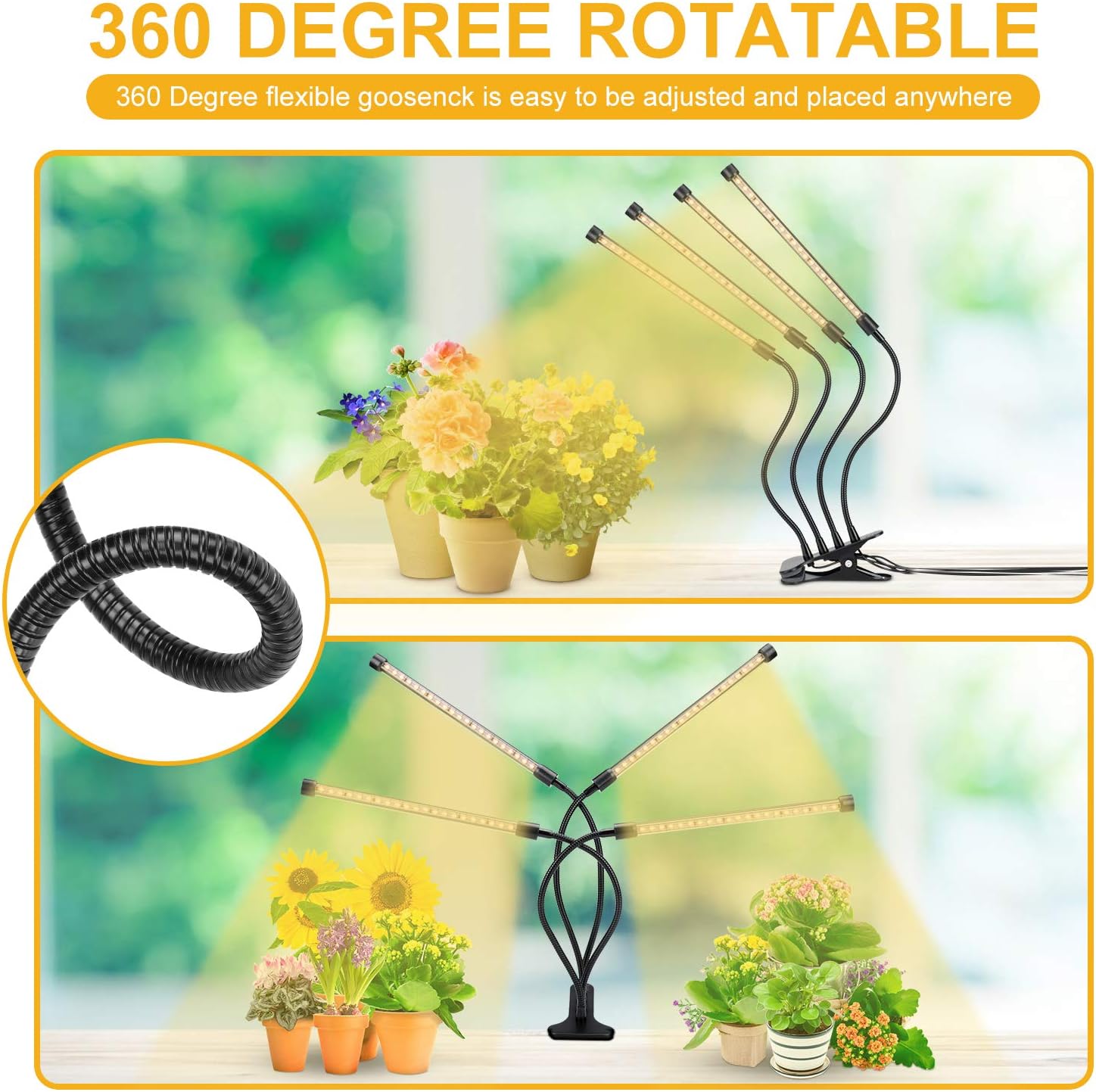 EZORKAS LED Growth Light,80W Four Head Timing,5 Dimmable Levels, Plant Grow Light for Indoor Plant with Full Spectrum,Adjustable Goosencck, 3、6/12H Timer, 3 Switch Modes: Home Improvement