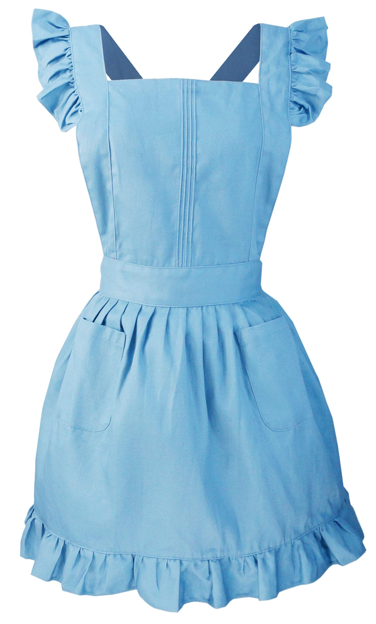 LilMents Retro Adjustable Ruffle Apron Kitchen Cooking Baking Cleaning Maid Costume (Blue)