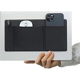 AMOZIFY&reg; Laptop Mouse Holder for Laptop Stick On, Mouse Sleeve for Laptop | US Brand, 3-Pocket Organizer Adhesive Pouch for Mouse, External Hard Drive, SSD Storage Case (Black).