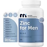 Micro Ingredients Zinc for Men 50 mg Per Serving, 240 Capsules | 11-in-1 Chelated Zinc Picolinate with Shilajit, Maca, Lycopene, Vitamin C, D3K2, Selenium &amp; Copper | Filler Free &amp; Gluten Free Non-GMO