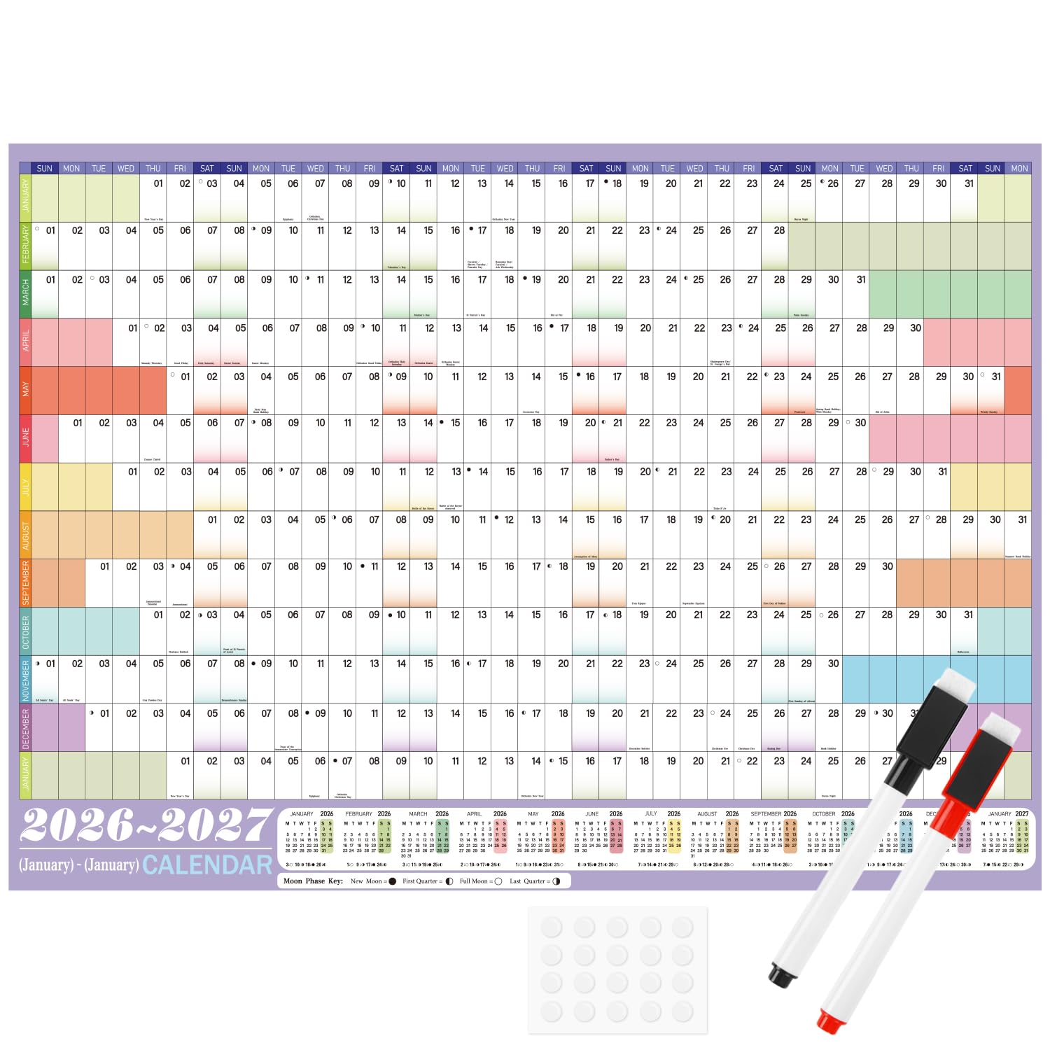 SULOLI 2026 Wall Planner,A1 Yearly Wall Calendar 2026 Large Year Planner UK for Staff Office (85X58CM)