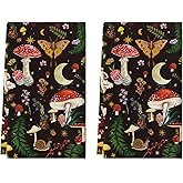 Artoid Mode Black Modern Mushroom Kitchen Towels Dish Towels, 18x26 Inch Cute Botanic Farmhouse Decoration Hand Towels Set of 2
