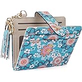 APHISON Women RFID Slim Bifold Wallet, Card Holder with Zipper Coin Purse, Ultra-Thin Compact Wallet with ID Window Minimalist Floral