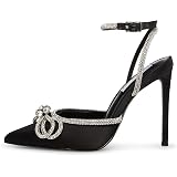 Steve Madden Women's Viable Pump – Rhinestone Bow Stiletto Heel, 4.25 Inch, Adjustable Ankle Strap (Perfect Dress Heel)