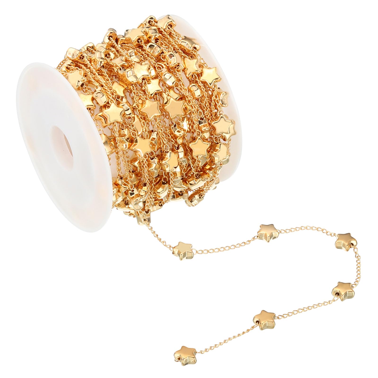 PATIKIL 16.4 Feet Star Beading Chain with Spool, Beaded Chain Link for Jewelry Making DIY Necklace Bracelet Accessories, Golden