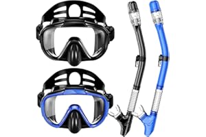 ZIPOUTE SNORKEL Snorkeling Gear for Adults, Dry Top Snorkel Set with Panoramic Anti-Leak and Anti-Fog Tempered Glass Lens, Adjustable Snorkeling Set for Scuba Diving Swimming Training Snorkel Kit