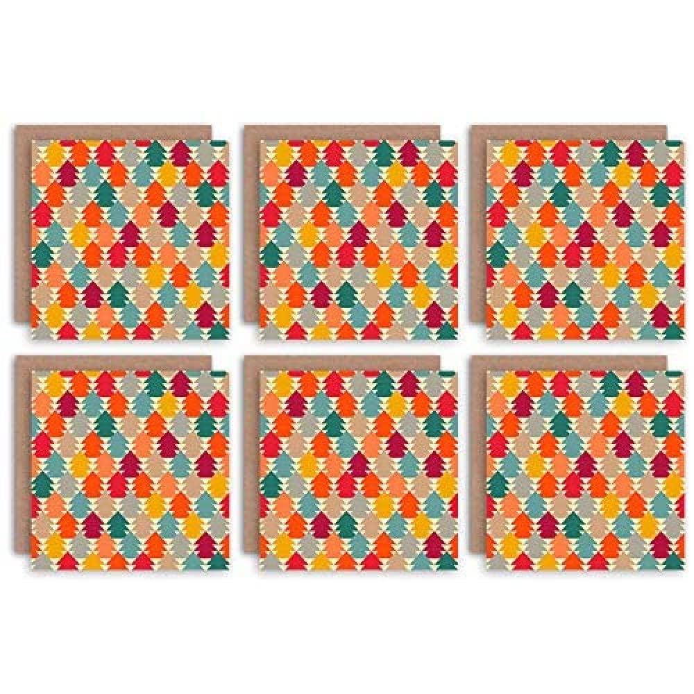 Wee Blue Coo Christmas Cards 6 Pack - Tree Bright Multi Pattern Set Xmas Cards