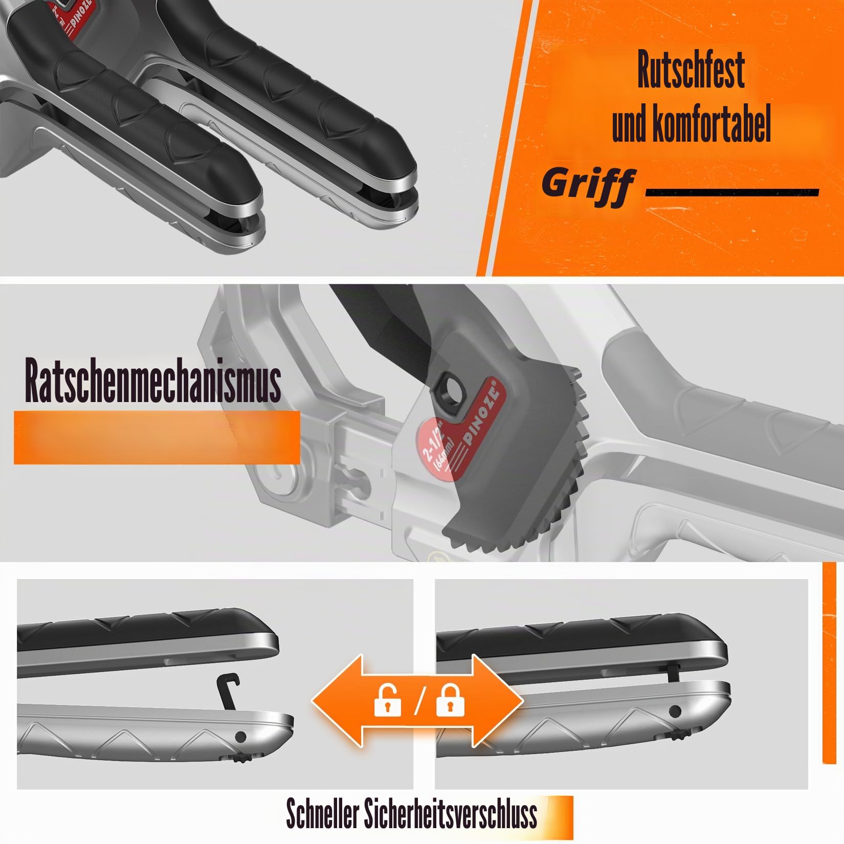 PINOZE PVC-Rohrschneider, 3-Gang-Einstellung, Schnitt bis zu 63 mm, Ratschen-Rohrschneider-Werkzeug, robust für PVC, PPR, PE, PEX, Kunststoffschläuche und Sanitärrohre mit Teflon-SK5-Klinge 4