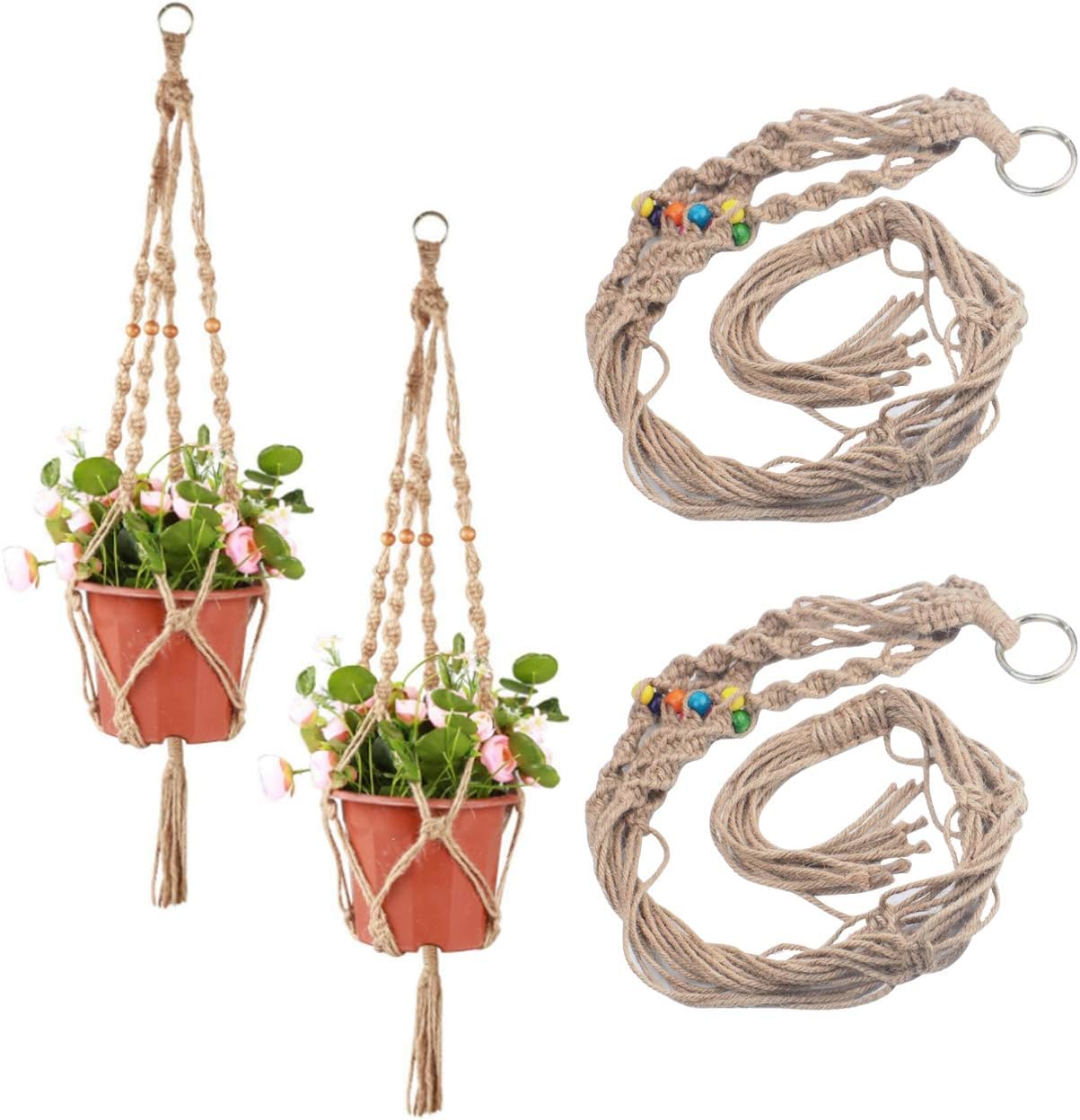 Amazon Hamilo ハンギング プランター 鉢 ホルダー 植物 吊り下げ 紐 ロープ 麻 4種セット 鉢 プランター