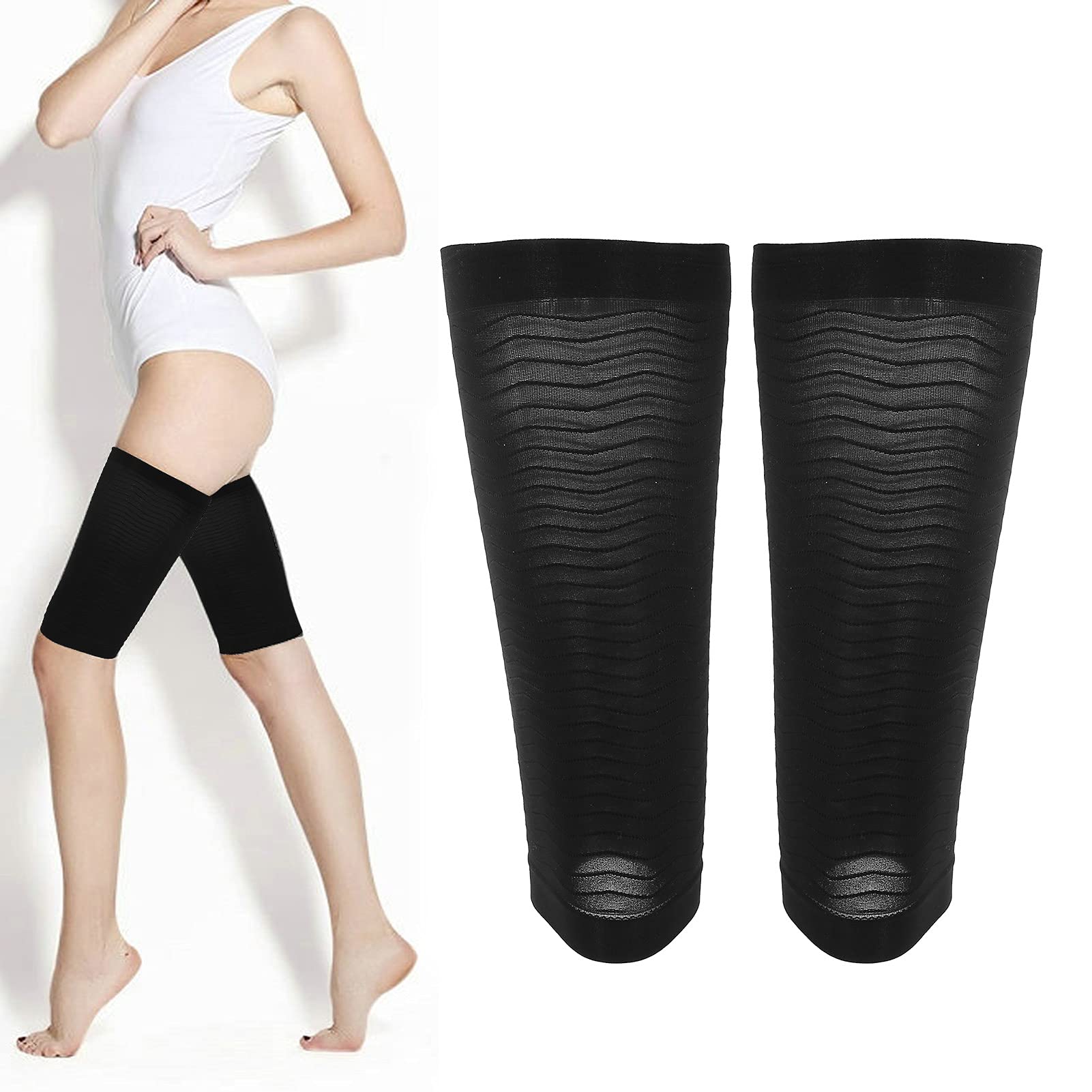 Women Thigh Sleeve, Slimming Thigh Wrap Women Thigh Slimming Sleeve Thigh Wraps Compression Sleeve Thigh Slimmer Shaper Black