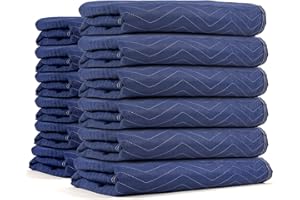 US Cargo Control Moving Blankets Heavy Duty 72"x80" 12-Pack, (43 lbs/doz), Packing Blankets for Moving Furniture, Shipping, Storage, and Freight, Blue Quilted Furniture Pads, MBSAVER43 Econo Saver
