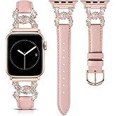 TOYOUTHS Leather Band Compatible with Apple Watch Bands for Women 38/40/41/42/44/45/46/49mm Dressy Designer Diamond Interlock Buckle Thin Strap Buckle for iWatch 11 10 9 8 7 6 5 4 SE/Ultra 3 2 1